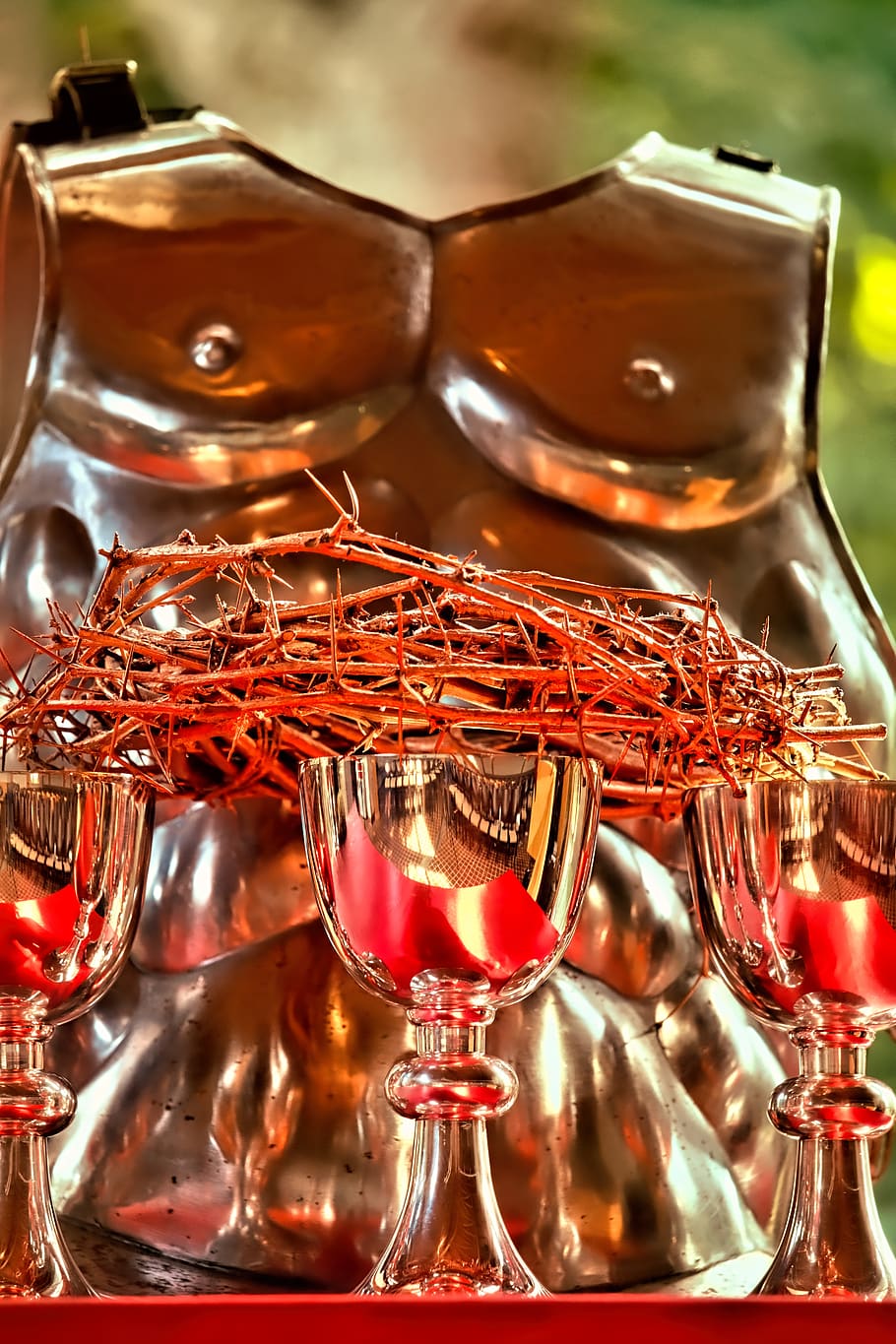 chalices, cups, communion, communion cup, armour, chest protector, chestplate, crown, crown of thorns, day