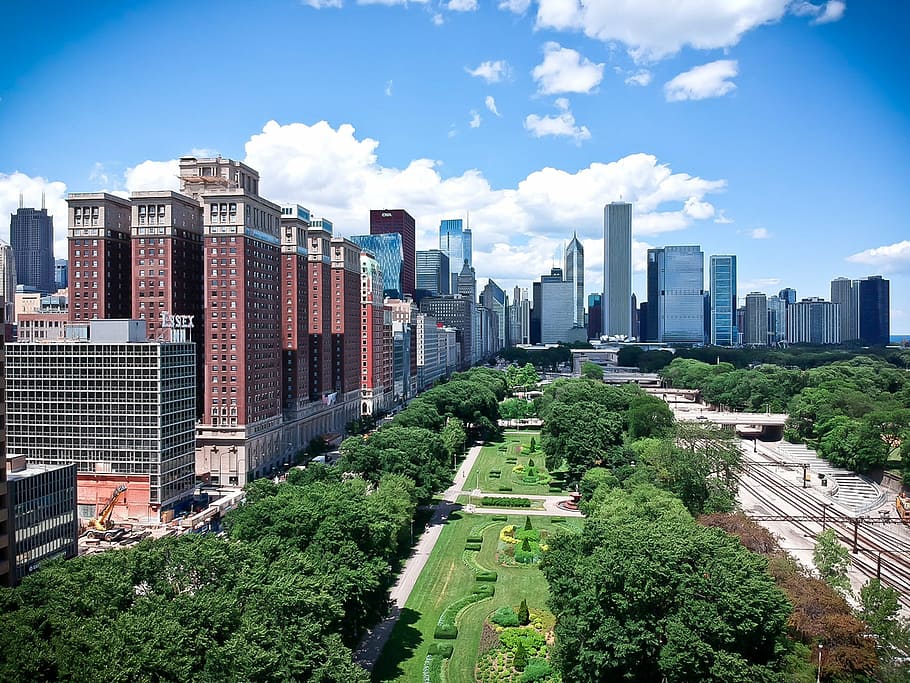 Chicago, drone, aéreo, arquitectura, edificio, ciudad, centro de la ciudad, américa, negocios, horizontal