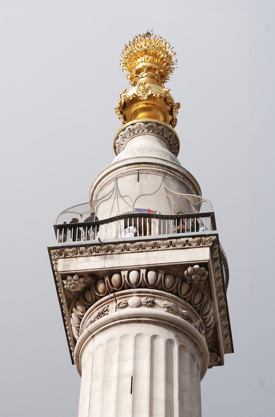 Monument, Great, Fire, London, great, fire, doric column, gold colored, statue, architecture, gold