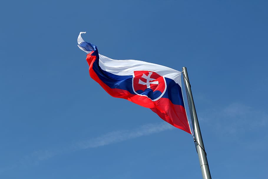 bendera, janji, simbol, tiang kapal, dvojkríž, slovakia, republik slovak, patriotisme, merah, angin