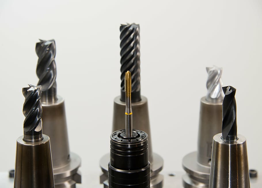 six, drill bits, white, surface, taps, thread, drill, milling, milling machine, drilling