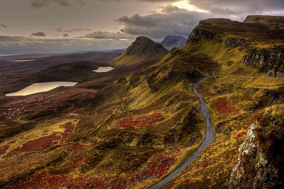 bird, eye-view photo, green, mountain range, landscape, nature, mountains, road, england, scotland