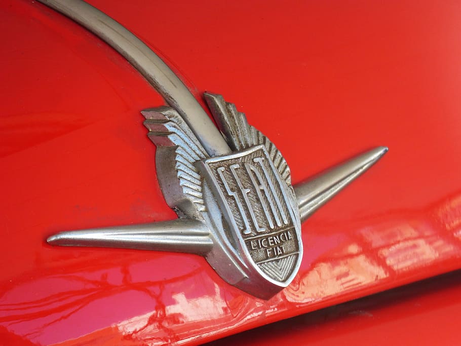 six hundred, seat, logo, old, vintage, seat 600, antique car, red, metal, close-up