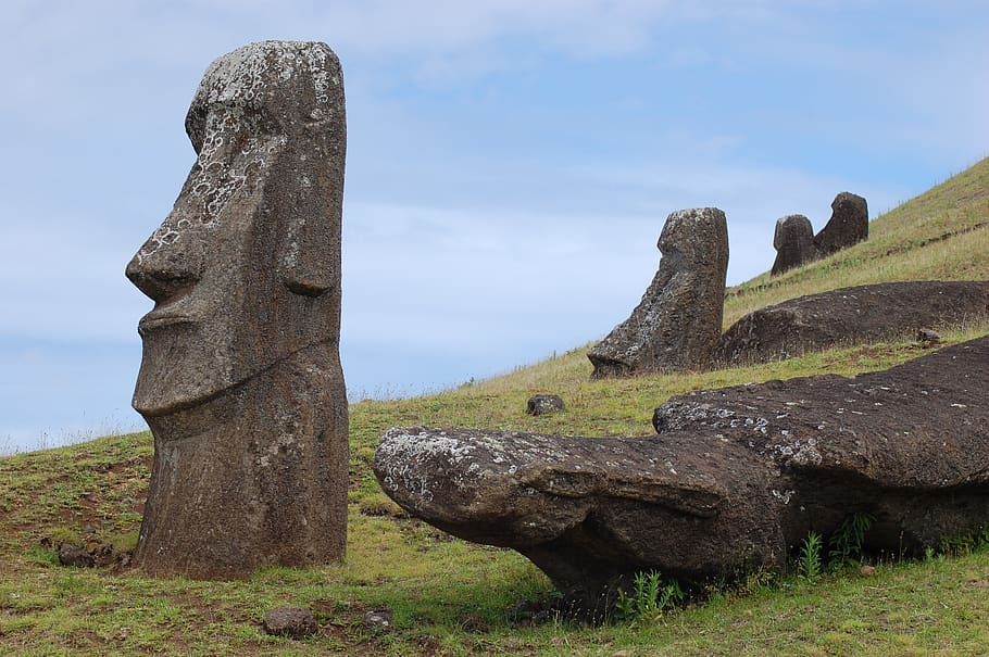 easter island, rapa nui, moai, statue, sculpture, travel, culture, sky, day, nature