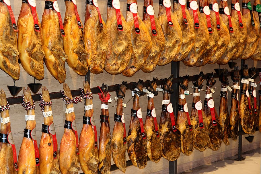 pig legs, hang, rack, Ham, Bacon, Food, Eat, Smoked Meat, smoked ham, meaty