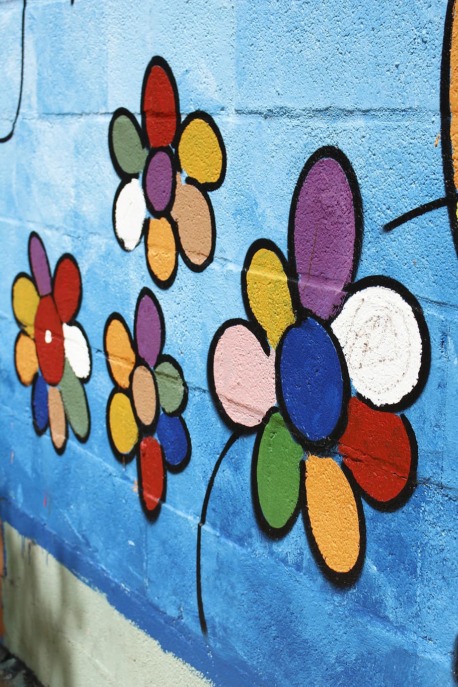 wall, flowers, creative, spray, city, beautify, multi colored, art and craft, creativity, close-up