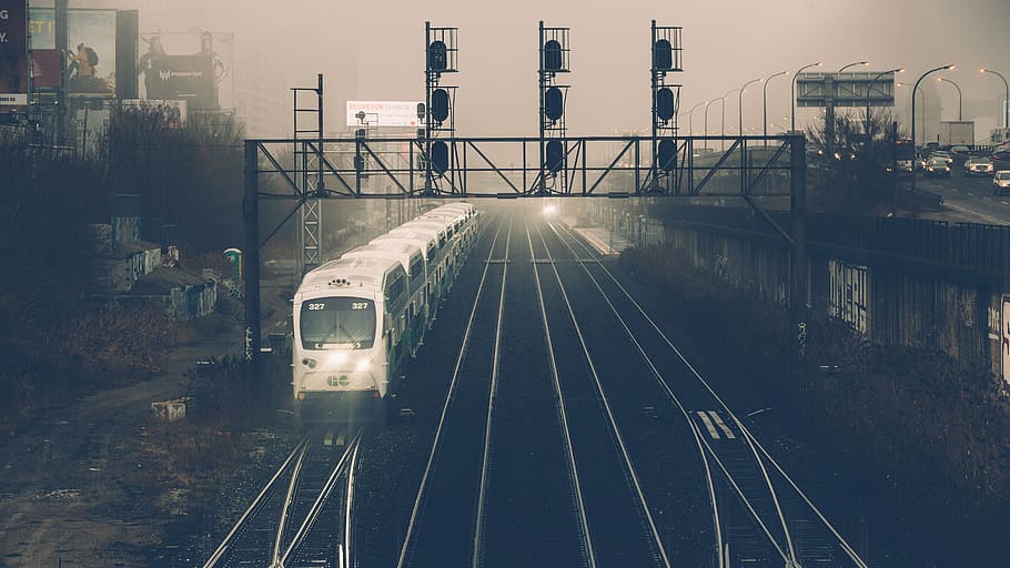 branco, trem, viajando, preto, estrada de ferro, faixa, transporte, viagens, escuro, ao ar livre