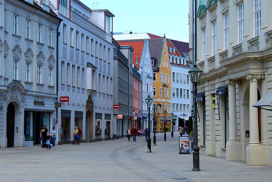 augsburg, downtown, historically, townhouses, pedestrian zone, city, facade, building, germany, historic center
