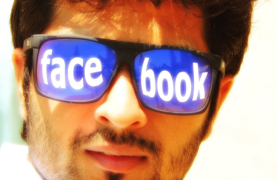 homem, armação preta, azul, lente, matizado, óculos de sol de impressão do facebook, homem de preto, armação de proteção, Facebook, impressão