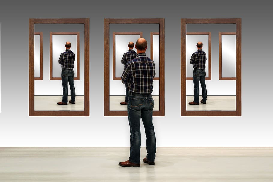 hombre, movimiento, espejo, imagen de espejo, repetición, maqueta, visualización, marco, arte, imágenes