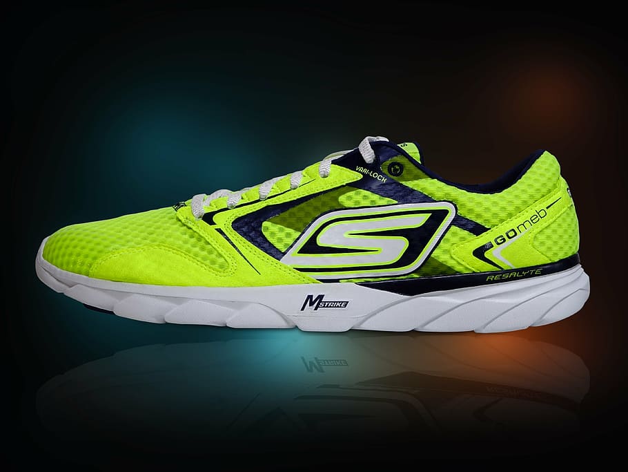 verde, blanco, bajo, correr, zapato, zapato para correr, luminoso, brillante, amarillo, atletismo