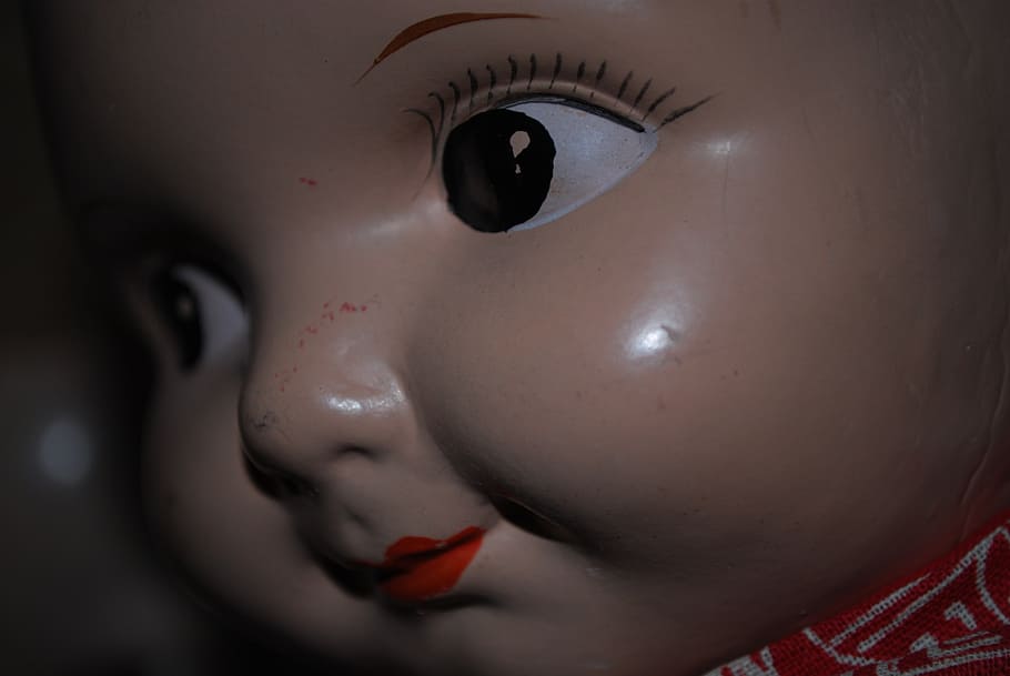 doll, buddy lee, creepy, close-up, portrait, body part, headshot, human body part, human face, red