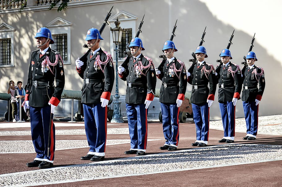 guard, changing of the guard, monaco, palace of monaco, real people, government, in a row, day, group of people, men