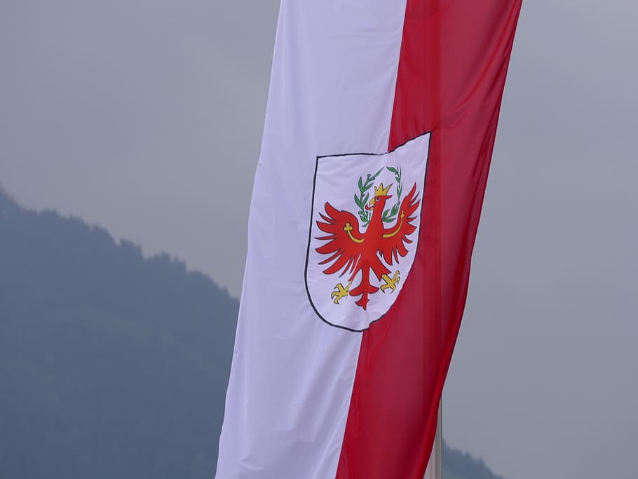 flag, tyrol, south tyrol, italy, austria, meran, patriotism, red, nature, sky