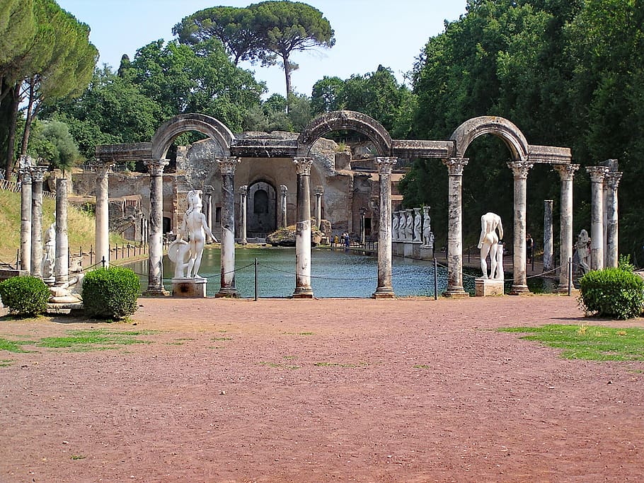 villa adriana, villa de hadrian, tivoli, italia, europa, antigüedad, ruina, sitio arqueológico, estatura, arte
