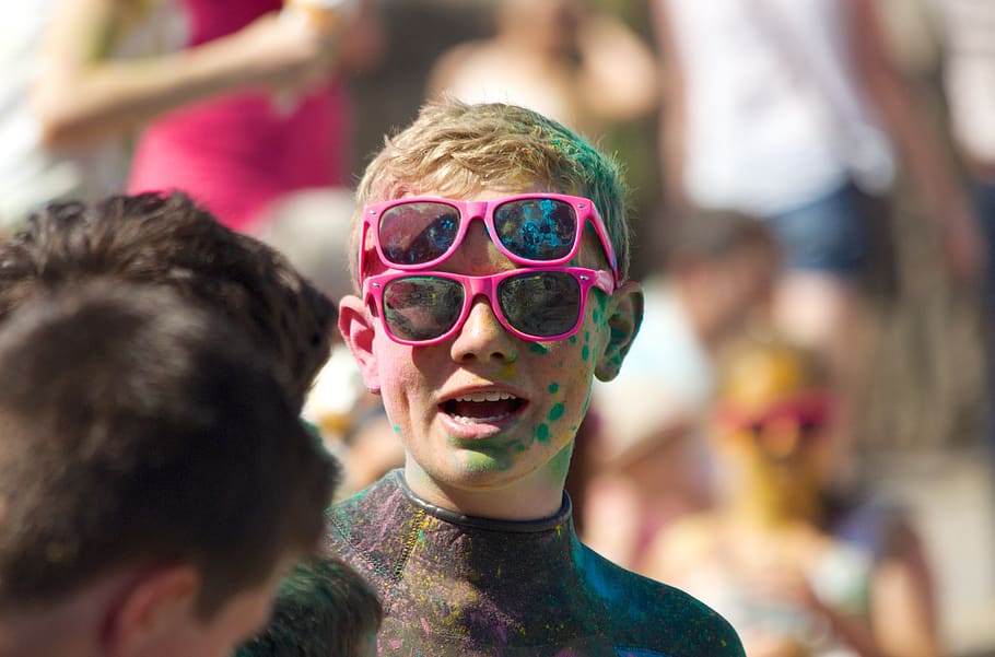 pink, sunglasses, young, kid, boy, paint, face, portrait, fun, child