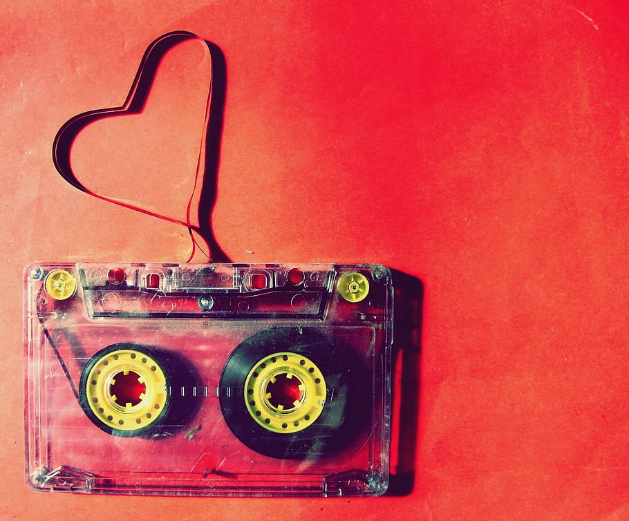 red, black, cassette tape, music, cassette, disc, old-fashioned, retro styled, technology, turntable