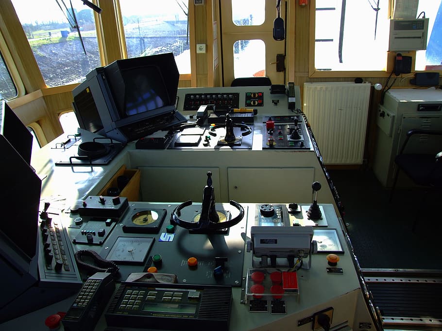 Tugboat, Bridge, Captain'S Chair, on bridge, controls, boat, ship, interior, inside, control