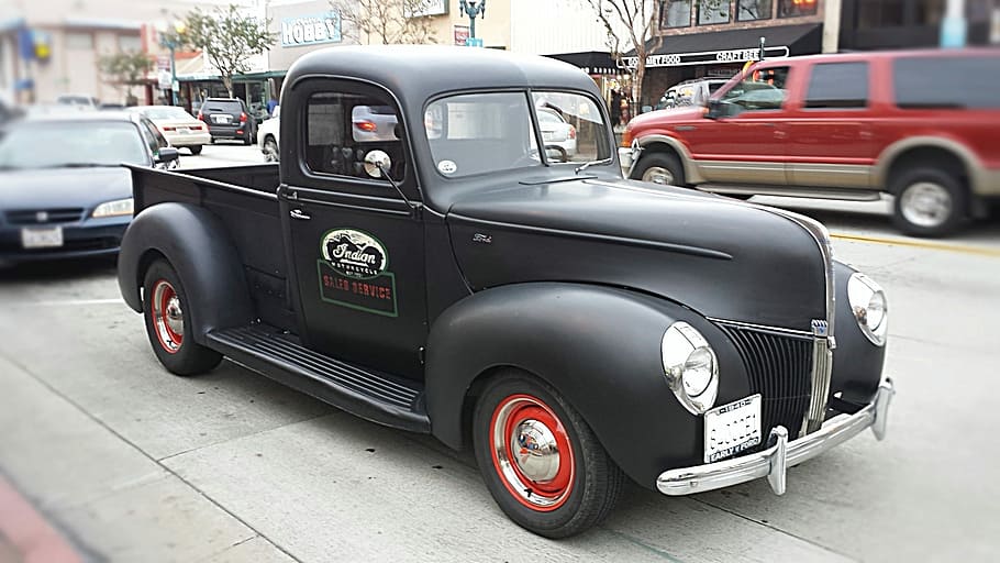 classic, black, single, cab, pick-up, truck, street, pick-up truck, truck on, retro