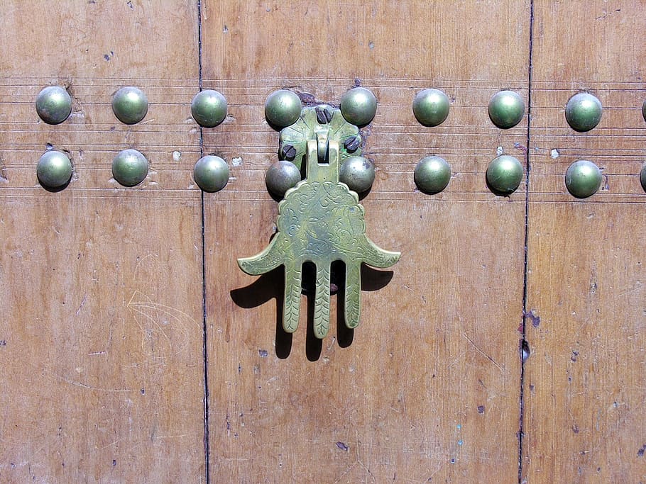 the hand of fatima, door, old port, morocco, iron, hand, wrought iron, handle, close-up, wood - material