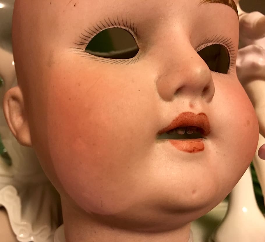 antique, doll, face, vintage, handpainted, toy, baby, dark, head, child