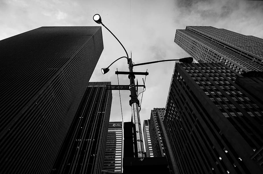 worm, eyeview, cityscape photography, cityscape, photography, black And White, skyscraper, new York City, urban Scene, building Exterior