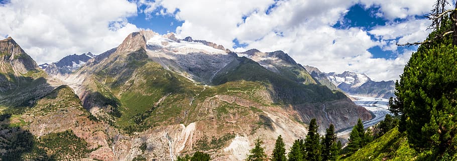 風景写真, 山頂, アレッチ氷河, アレッチ, 氷河, ハイキング, スイス, 最大の氷河, アイスギガント, 気候
