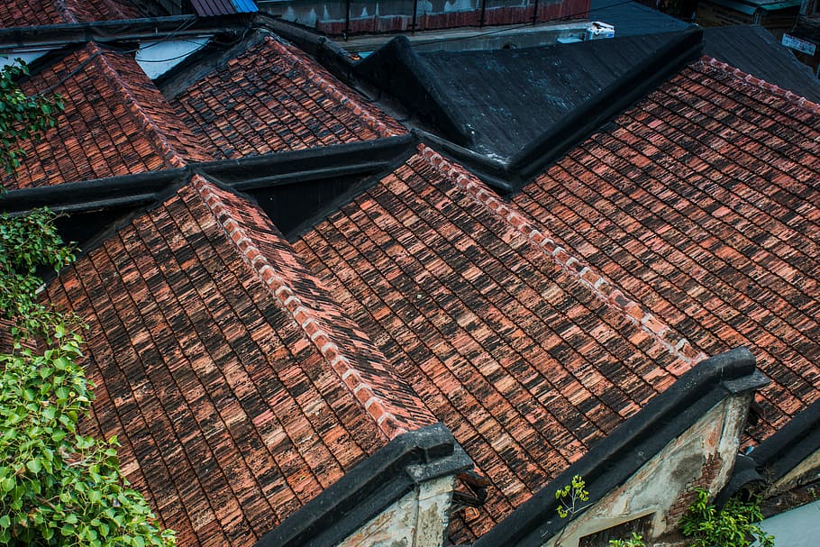 roof, tiles, symmetry, house, roofing, construction, building, rooftop, home, red
