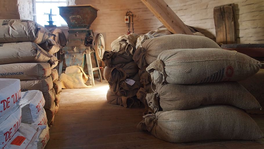mill, within, grain, scale, cloth, dusty, storage, indoors, domestic room, mammal