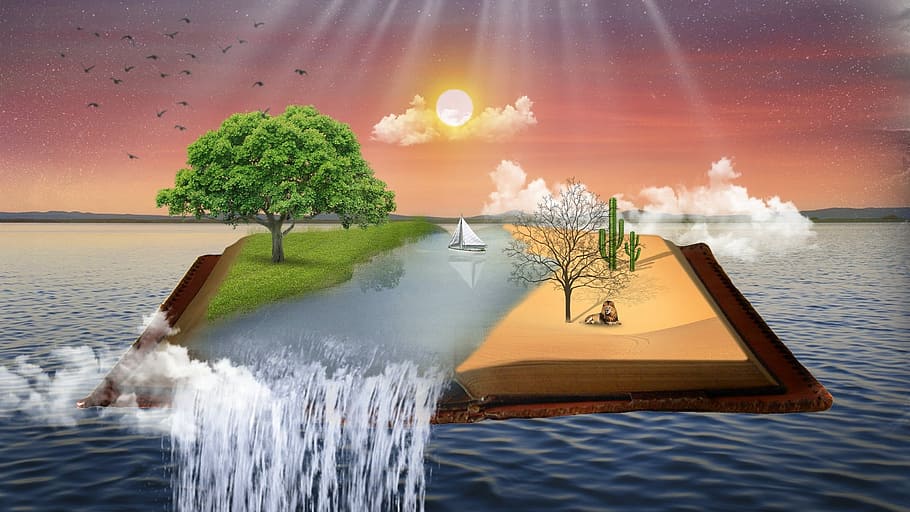 árboles, río, nubes, ilustración del sol, agua, naturaleza, mar, puesta de sol, verano, viajes