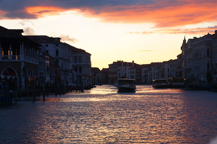 Noite, Veneza, Itália, Canal, noite em Veneza, Veneza - Itália, arquitetura, europa, grande Canal - Veneza, gôndola