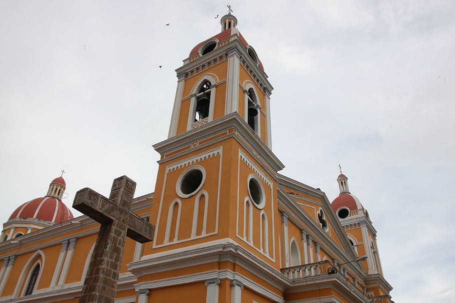 church, nicaragua, architecture, catholic, religion, granada, religious, building exterior, built structure, sky