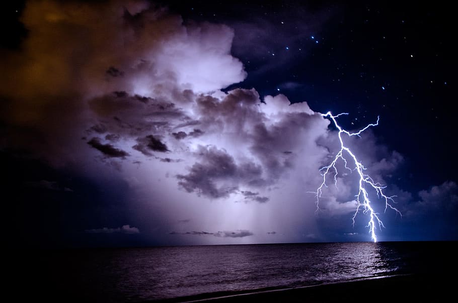 foto, abu-abu, awan, hitam, langit, kilat, malam, cuaca, alam, listrik