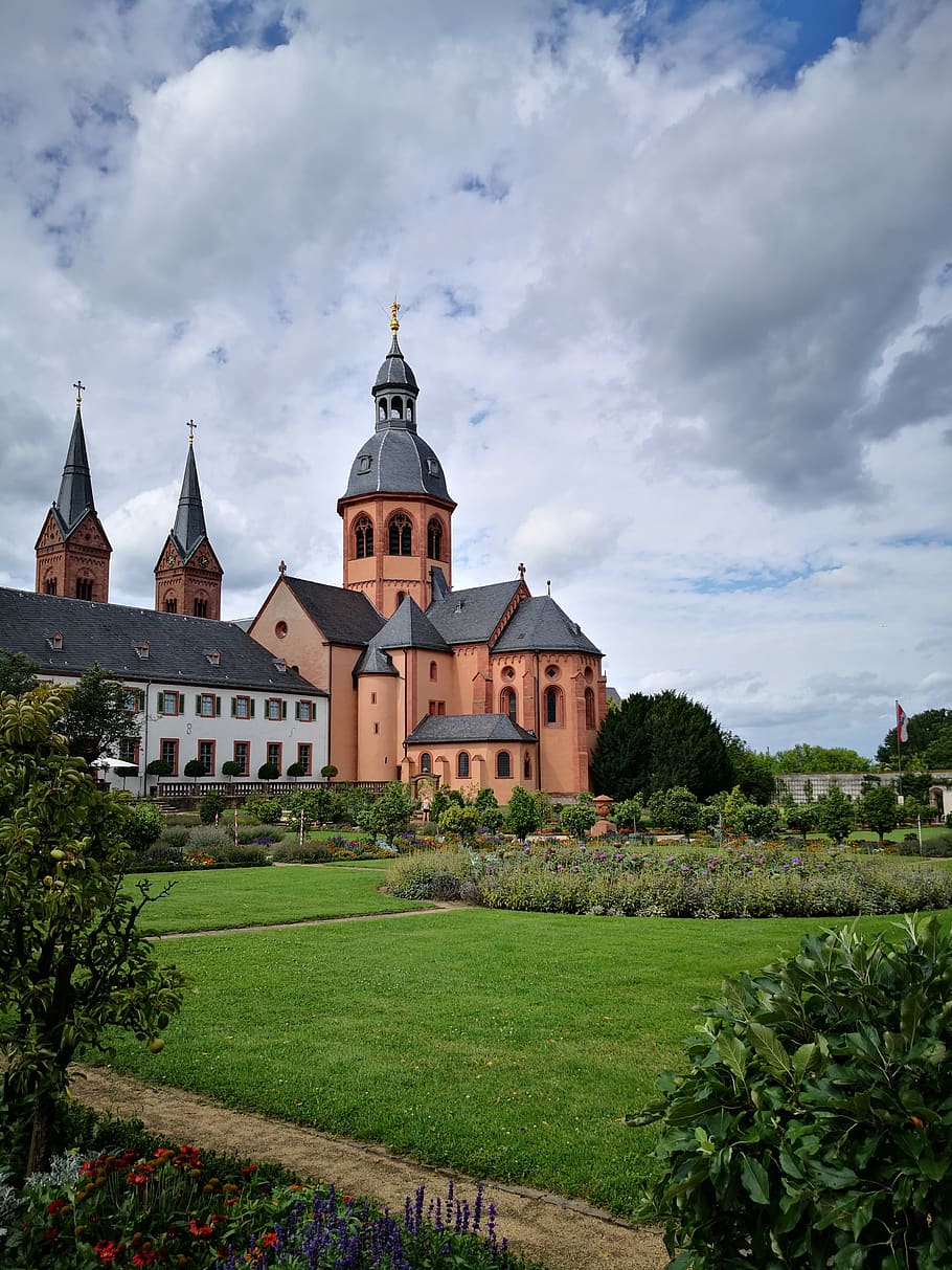 seligenstadt, hessen, deutschland, architecture, hesse, germany, religion, basilica, garden, klosterhof