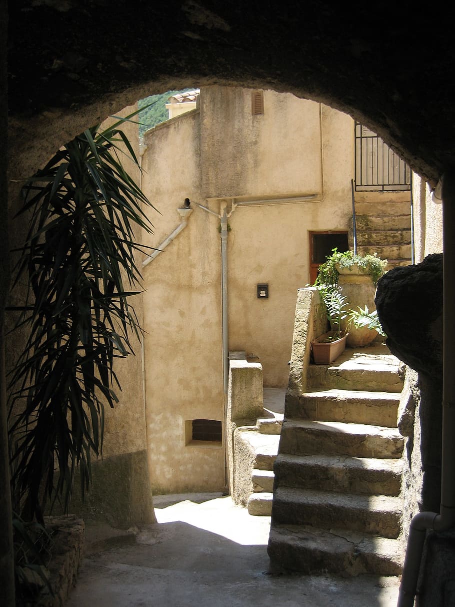 Corsican, Passage, Vault, lane, architecture, staircase, steps, old, street, architecture And Buildings