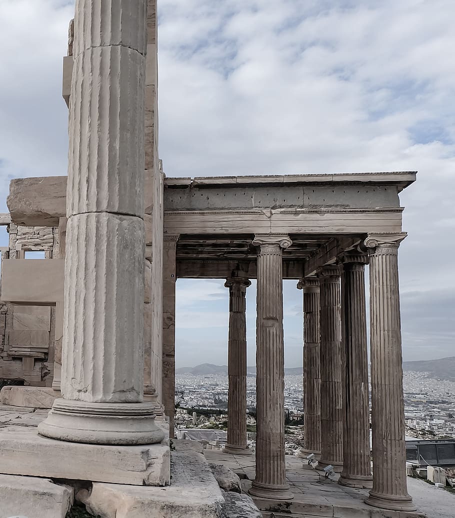 寺院, アクロポリス, アテネ, ギリシャ, 円柱, アンティーク, 寺院の複合体, イオン, 建築, 名所