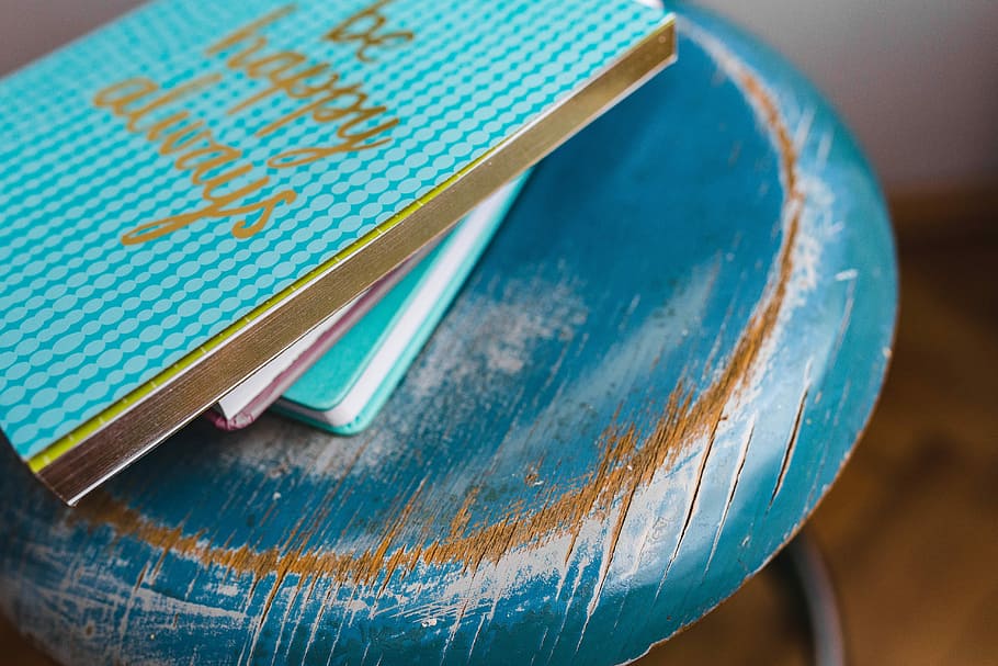 biru, buku catatan, kamera, kayu, bangku, buku catatan Biru, buku, buku harian, kursi, close-up