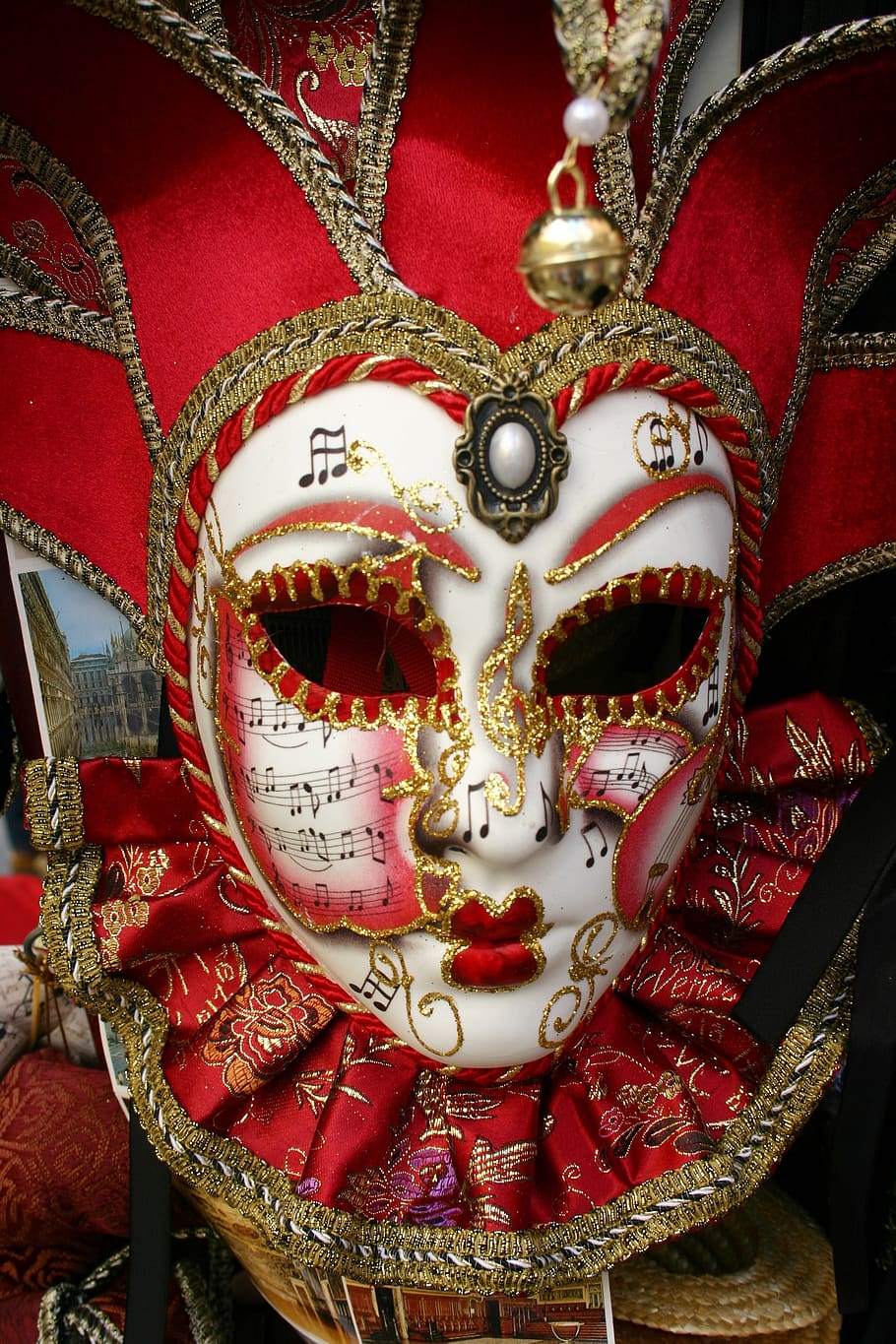 Red And Gold Jester Mask Venetian Masquerade Mask