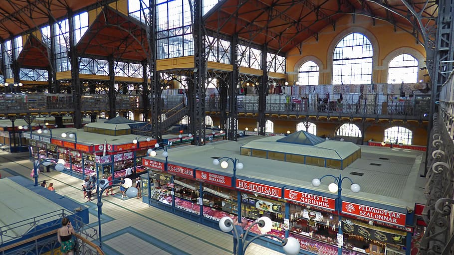 budapest, great market hall, hungary, building, architecture, built structure, group of people, indoors, retail, large group of people