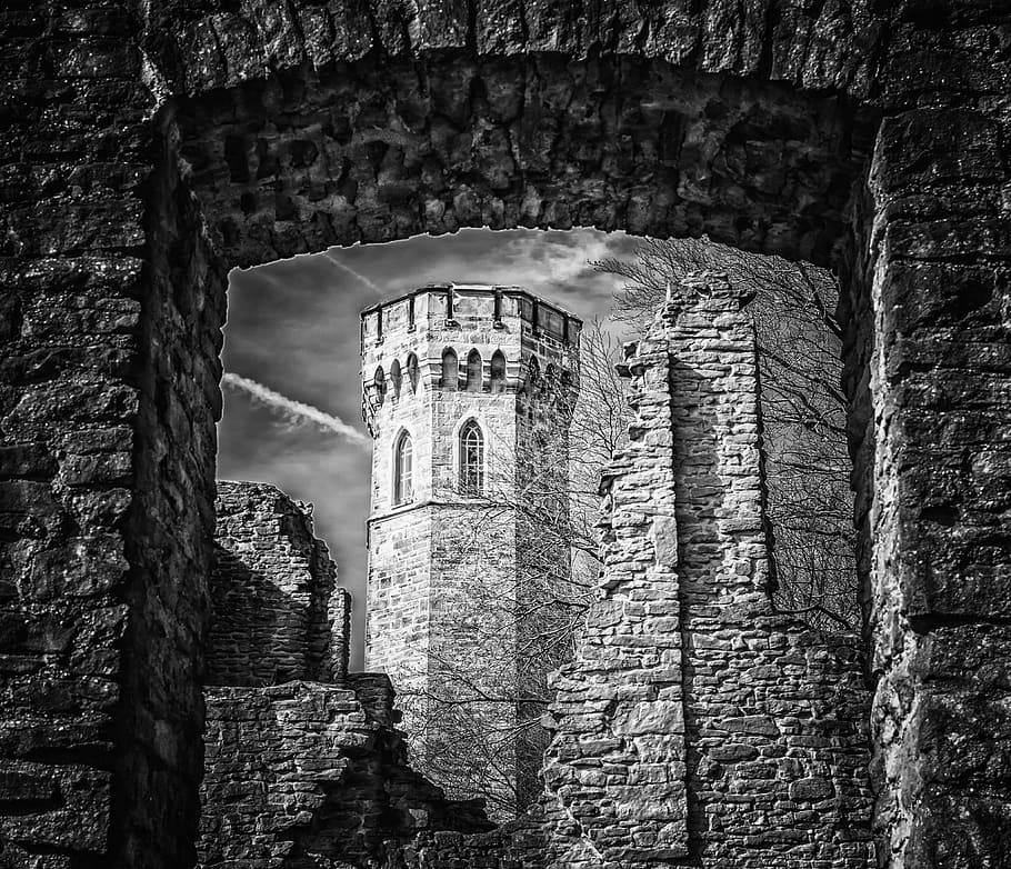 gray, concrete, castle illustration, castle, tower, middle ages, knight's castle, ruin, historically, wall