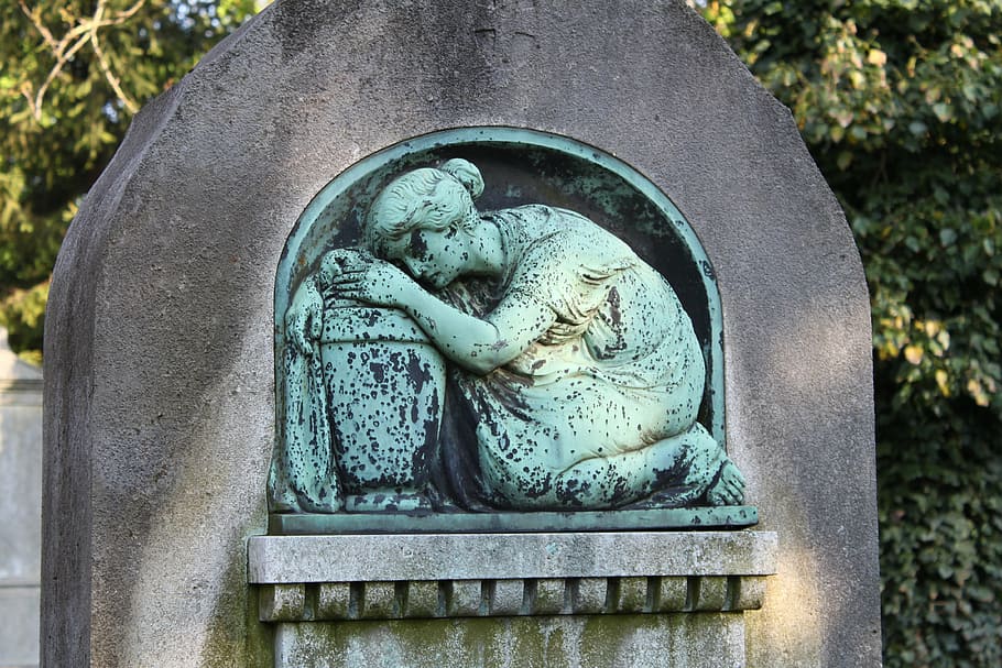 grieve, grave, cemetery, statue, old, southern cemetery, munich, germany, sculpture, day