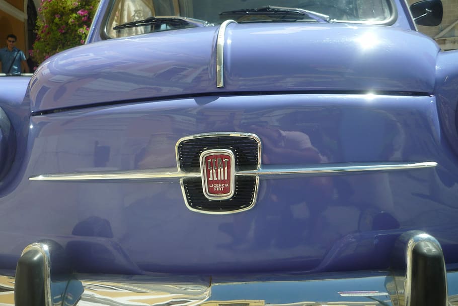 Coche, Frontal, Asiento 600, Viejo, asiento, automóvil antiguo, vintage, retro, azul, marca