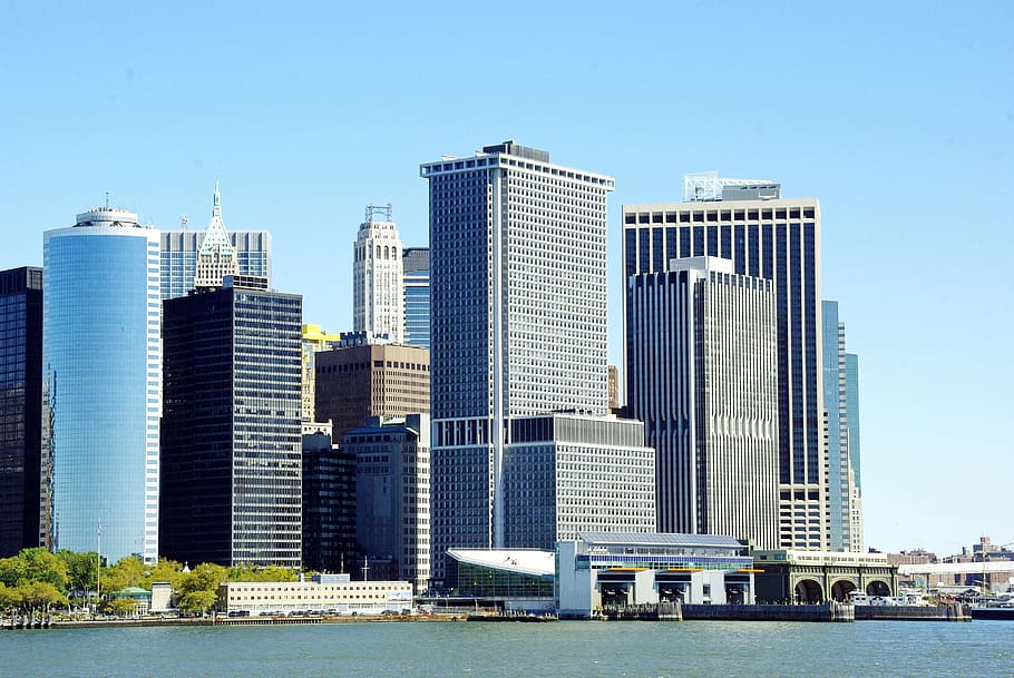 high-rise, buildings, body, water, new york, low manhattan, pier, staten island, skyscraper, business