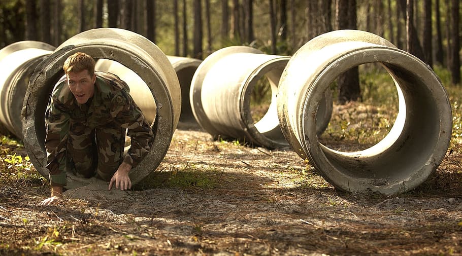 man, crawling, tube, soldier, obstacle, course, military, male, effort, tunnel