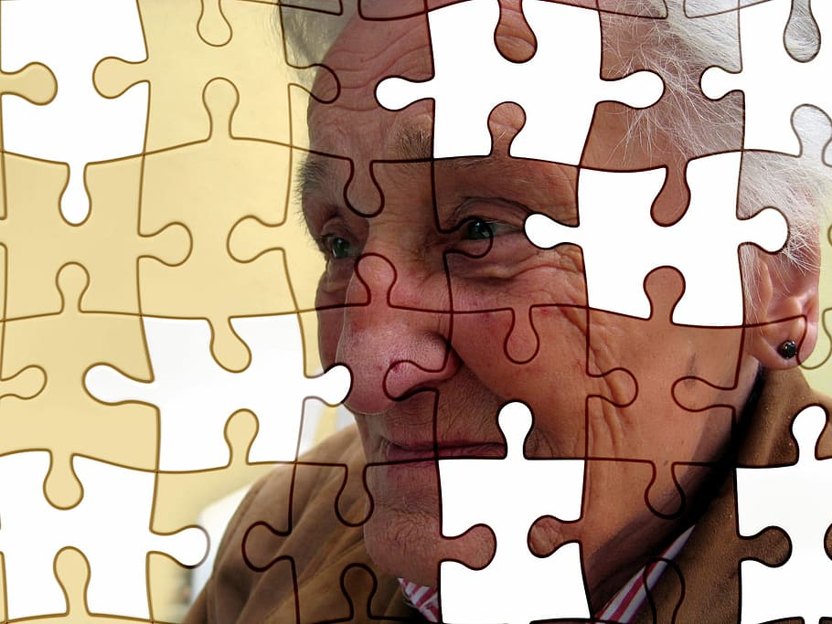 edited, jigsaw puzzle frame photo, woman, person, brown, jacket, jigsaw puzzle, old people's home, retirement home, civilian service