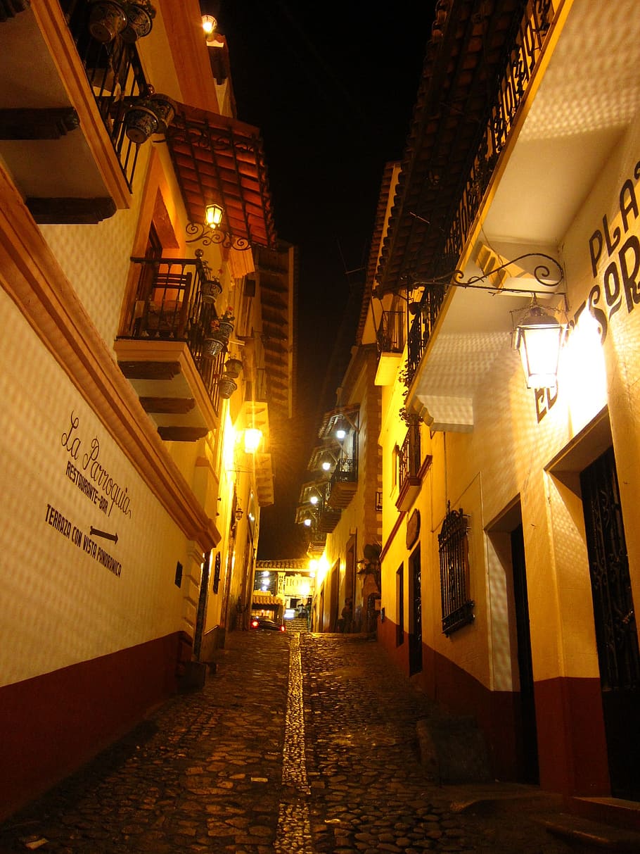 mexico, building, travel, night view, cobblestone, tourism, tasco, architecture, night, illuminated