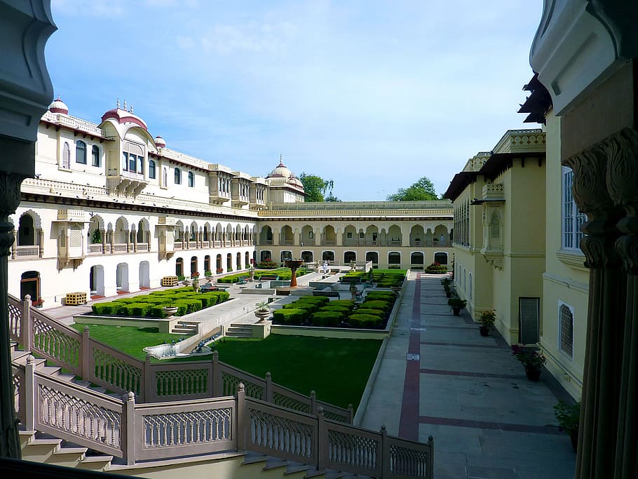 Castle, Palace, Courtyard, India, Jaipur, rambagh-palace, hotel, splendor, maharadsha, architecture