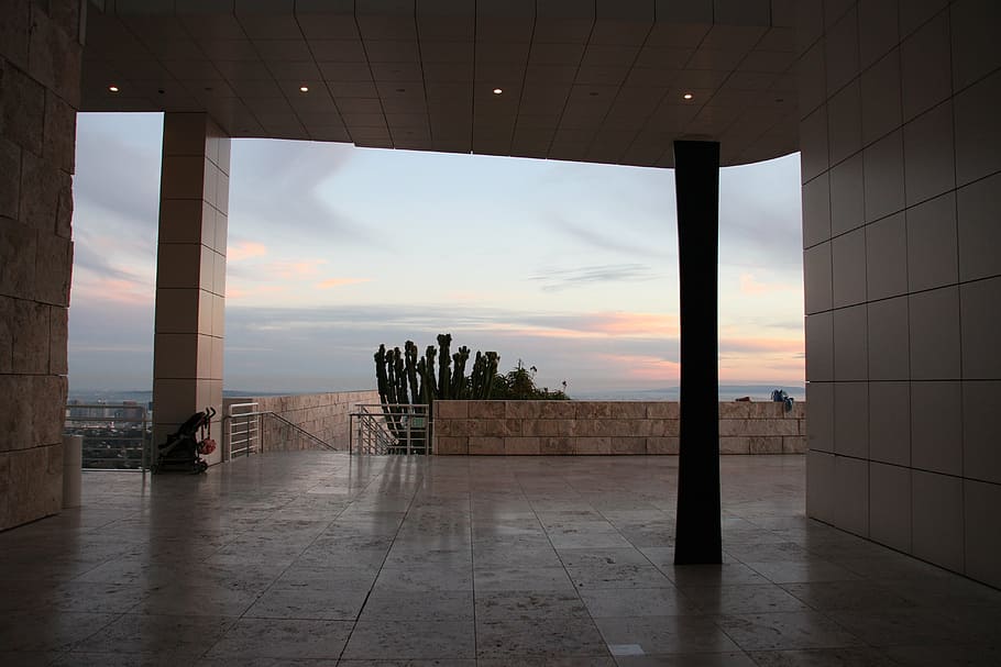the getty museum, los angeles, california, getty center, skyline, museum, sunset, sky, architecture, cloud - sky