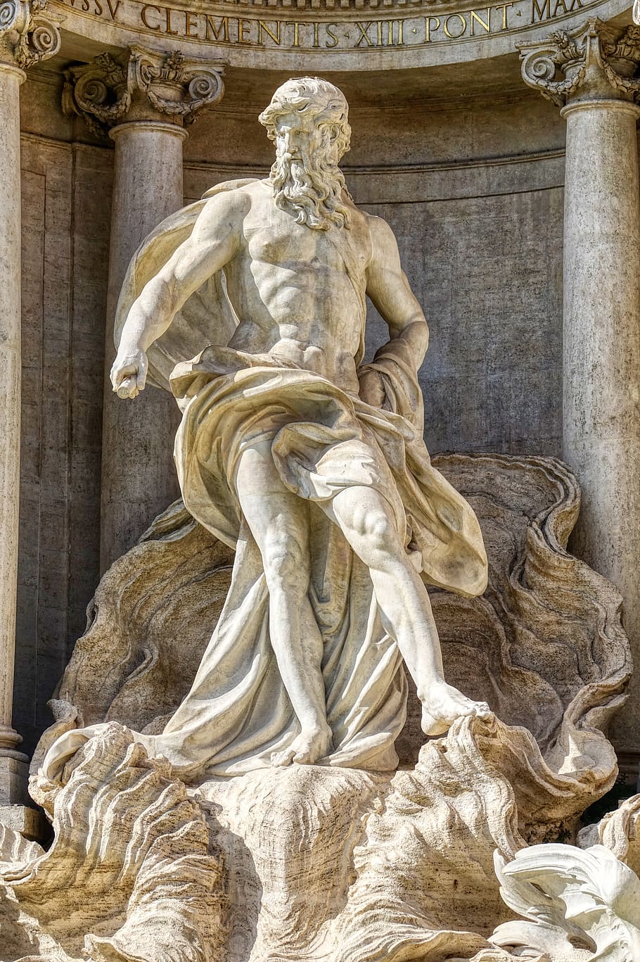 italy, rome, trevi fountain, landmark, sculpture, art and craft, statue, human representation, representation, architecture