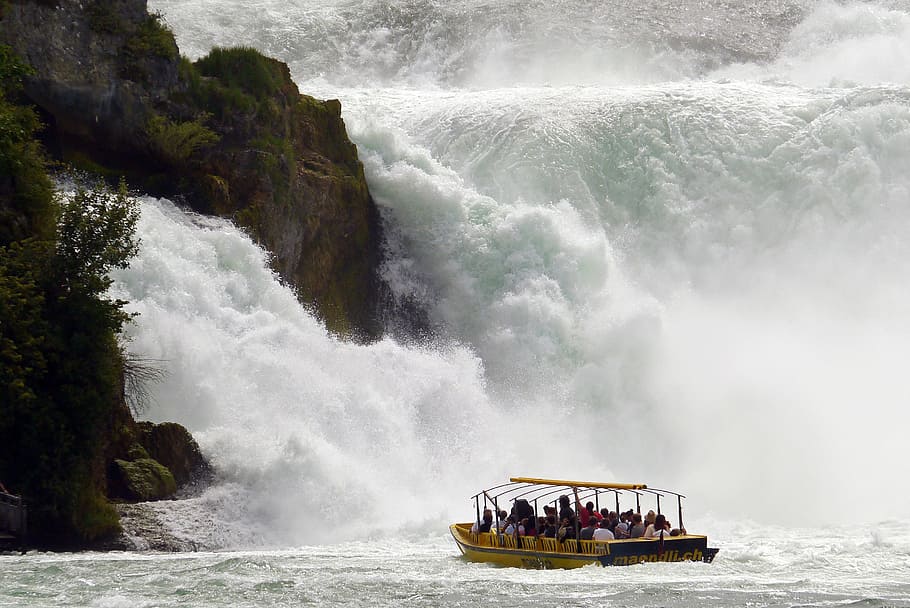 group, people, inside, boat, body, water, rhine falls, schaffhausen, excursion boat, visit